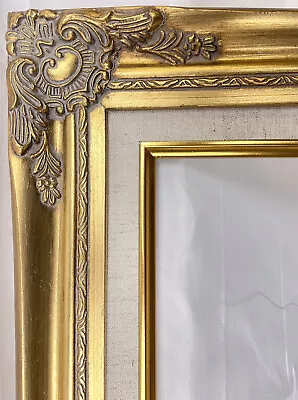 Antique Gold Ornate Baroque Wood Picture Frame Linen Liner 3  Wide • $129.99