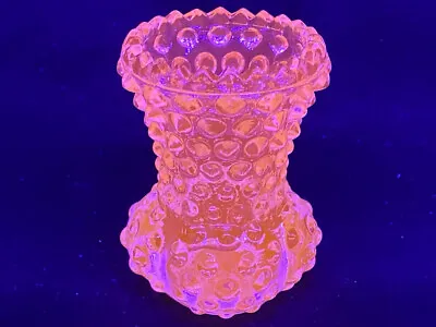 Blue Vaseline Glass Hobnail Pattern Flower Bud Vase Uranium Toothpick Holder Art • $16.50