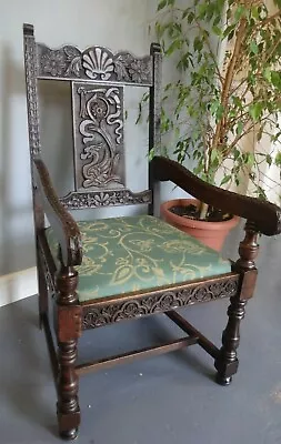 Highly Carved Throne Hall Chair Seat Wood Wooden Oak Antique • £350