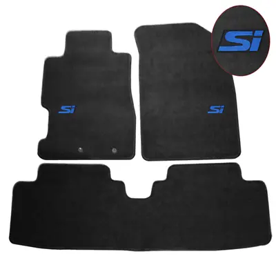 For 01-05 Honda Civic 02-05 Civic Si Nylon Floor Mats Black Carpets W/ Blue Si • $57.99