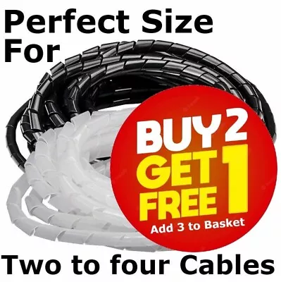 Spiral Wrap Cable Binding Tidy Leads On TV  PC Home Cinema CCTV Wires Hide 10m • £4.15