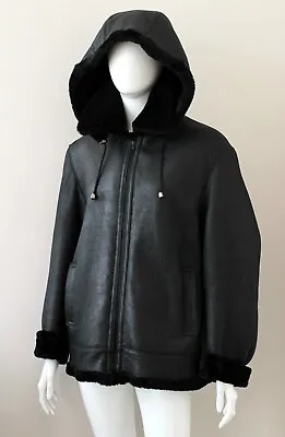 £455 • Buy SICKAFUS Pat Garrett Black Shearling Sheepskin Jacket Coat Detachable Hood L