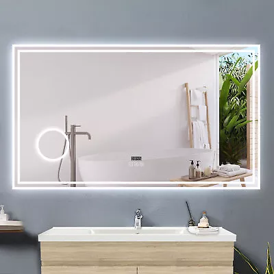 Bathroom LED Mirror With Bluetooth And 3x Magnifier3 LED ColorsClockFogless • £169.99