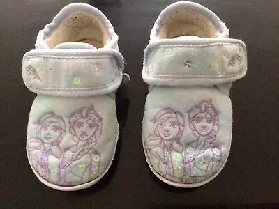 M&S Disney Frozen Girls Blue Faux Ffur Lined Slippers Size 6 Childs • £2.50
