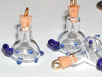 1 Tiny Cork Blue Turtle Tube Glass Bottle Vial Charm Pendant • $4.99