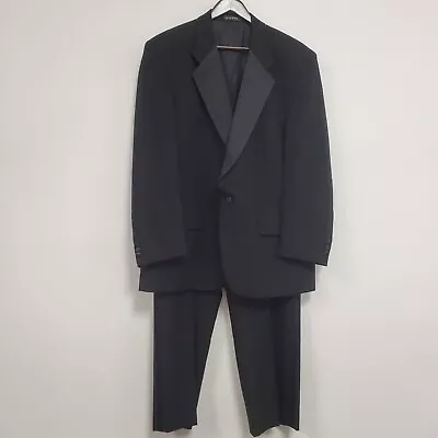 Vintage Burberrys Mens Black Wool Tuxedo Blazer Size 50R Trousers Size 46 Notch • $149.88