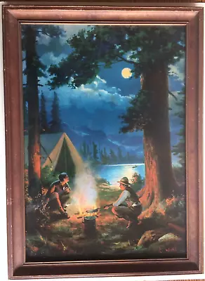 1920's Framed Moon Light Campers In Wilderness Landscape- Artist R. Atkinson Fox • $92.95