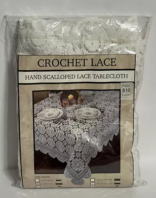 Crochet Lace Hand Scalloped Lace Tablecloth White 60” X 84” • $8.99