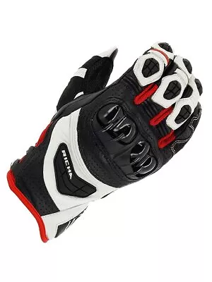 Richa Stealth Motorcycle / Motorbike Short Leather Glove-Black/Red/White Was £70 • £45