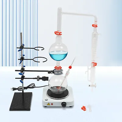 Lab Essential Oil Distillation Apparatus Glassware Kit 1000ml Pure Water Steam • $99.74