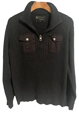 Marc Ecko Mens Gray Ribbed Quarter Zip Pull Over Sweater Mens Size Large • $20.66