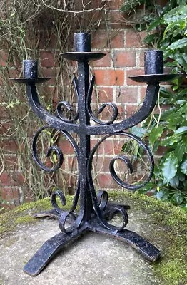 Antique Good Cast Iron Triple Gothic Church Candle Candelabra Interior Design • £4.20