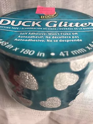 DUCK TAPE Silver GLITTER HEARTs Blue Crafting Tape  1.88”x180” NEW 283850 SALE • $9