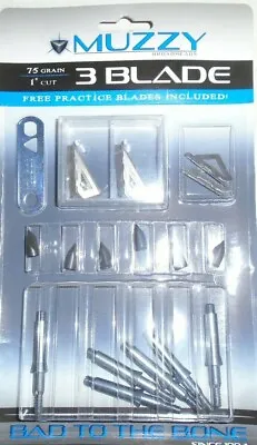 @NEW@ 6pk. Muzzy 3 Blade 75 Grain Fixed Blade Broadheads W/ Pratice Blades! 207 • $36.99