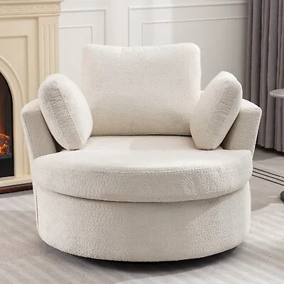 Oversized Swivel Accent Chair Round Sofa Fabric Upholstered Living Room W/pillow • $389.99