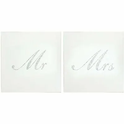Set Of 2 Silver Mirror Glitter Mr And Mrs Glass Coasters • £4.50