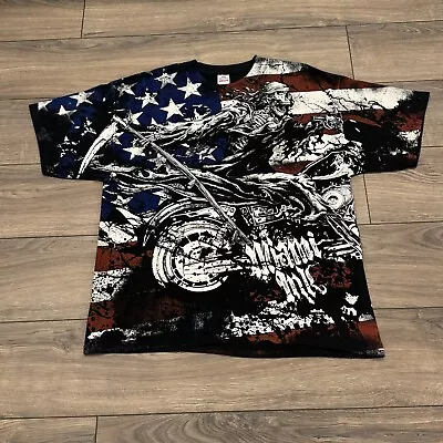 NEW Miami Ink T-Shirt 2XL Skeleton Biker Chopper Affliction Style AOP Tattoo Y2K • $31.49