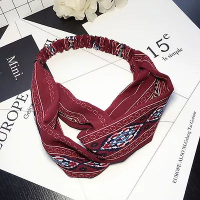 Women Vintage Retro Look Boho Bohemian Cross Twist Scarf Hair Head Band Bandana • $8.85