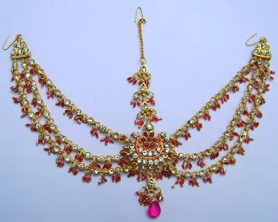 Indian Bollywood Kundan Cubic Zirconia Jewelry Mathapatti Pink Head Jewelry • $23.56