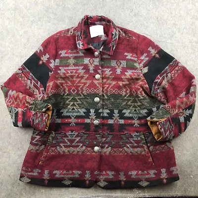 Vintage Coldwater Creek Women Large Red Geometric Aztec Wool Blend Jacket • $38.98