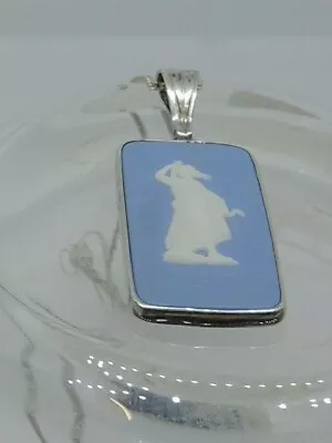 £38 • Buy Vintage Wedgwood & Silver Oblong Blue Jasperware Pendant Dated 1967