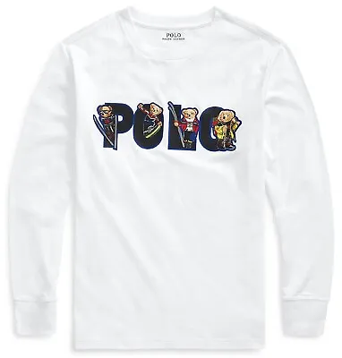 Ralph Lauren Baby Boy SKI Polo Bears LS White T-Shirt 3/6M • £16.99