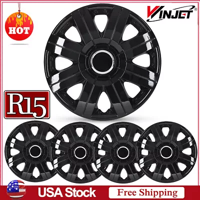 15  Set Of 4 Black Wheel Covers Snap On Full Hub Caps Fit R15 Tire & Steel Rim • $41.99