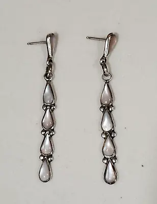 Vintage Southwestern Sterling 925 Teardrops Mother Of Pearl Dangle Earrings-2  • $36.34