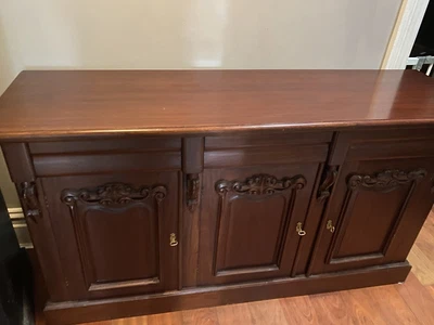 $100 • Buy 3 Door Solid Mahogany Wood Sideboard (Buffet / Cabinet) Antique Reproduction.