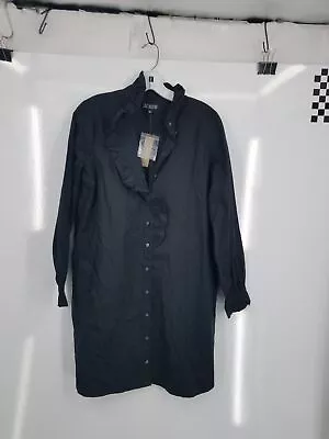 NWT J. Crew Women's Cottage Black Long Sleeve Button Front Shirt Dress Size 2 • $15.99