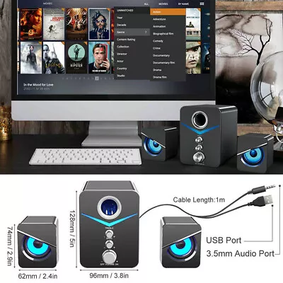 Surround Sound System LED Speakers Gaming Bass USB Wired For Desktop Computer PC • $39.09