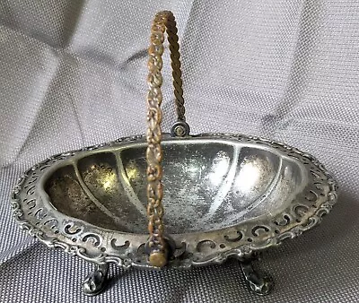 Antique Silver Plate Victorian Bridal Basket Footed 19thC Wilton Quadruple  • $42