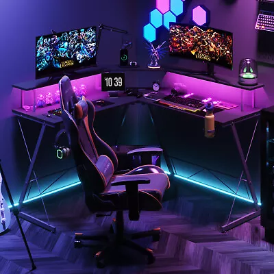 Gaming Desk L Shaped DeskCorner Desk Metal Frame Desk With LED Lights & Outlets • $149.90
