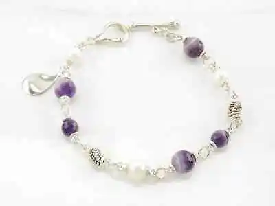 Michael Dawkins Sterling Silver Amethyst Pearl Line Bracelet • $79.64