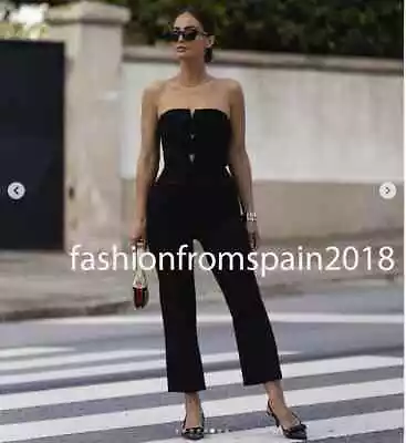 Zara New Woman Off-shoulder Strapless Jumpsuit With Bows Black Xs-l  2828/536 • $84.48