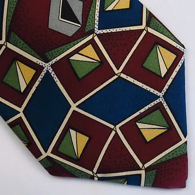 Vintage Town Classic Red Blue Abstract Geometric Neck Tie 57x4 Colorful Modern • $18.75