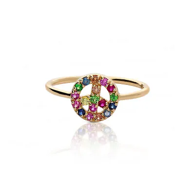 Gold Multi Sapphire Sign Of Peace Ring • $239