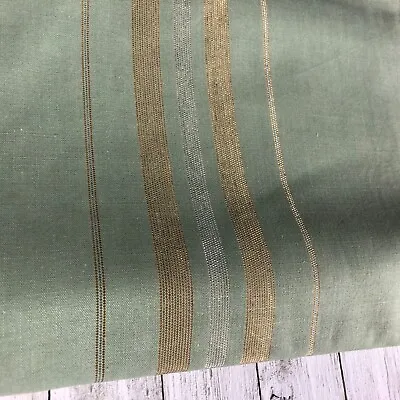 Vintage Green Tablecloth Gold Silver Metallic Striped Stripes  61 X 80 Rectangle • $73.43