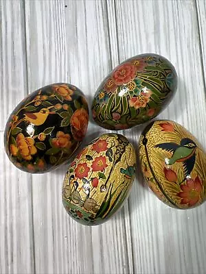 Lot Of 4 Vtg  Pysanky Hand Painted Polish Ukrainian Wooden Egg Floral Birds • $22.59