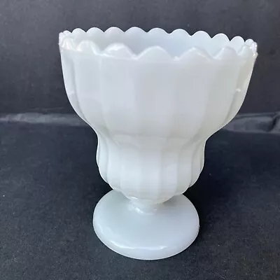 Vintage E.O. Brody Co. Milk Glass Pedestal Compote Vase-scalloped Edge • $18.50