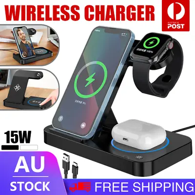 $9.99 • Buy Wireless Charger Dock Charging Station 3 In 1 For Apple Watch IPhone 13 12 11 XS