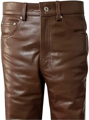 Mens Real Brown Cow Leather Sleek & Sexy Style 501 Jeans Motorcycle Biker Pants  • $125