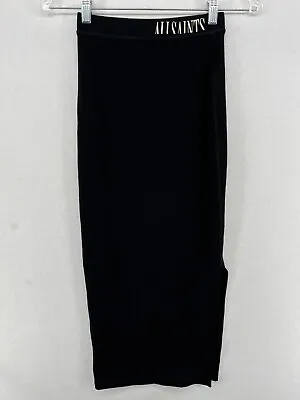 ALLSAINTS Skirt 00 XS Cotton Stretch Rib Jersey Elastic Waist Side Slit Black • $19.99