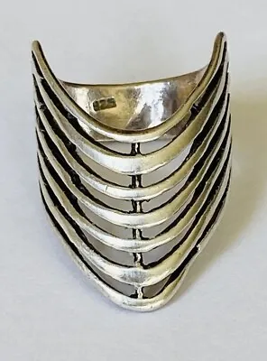 Vintage Sterling Silver Multi Row Modernist Wavy Wide Band Ring Size 6 • $69.99