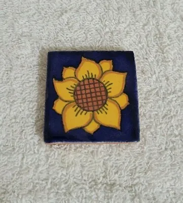 Glossy  Blue Sunflower  Mexican Talavera Ceramic Tiles 2x2 • $3.50