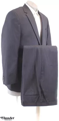 Chaps Mens Wool 2 Btn Black Striped 2 Pc Suit 42L Flat Fronts 36  Waist • $27