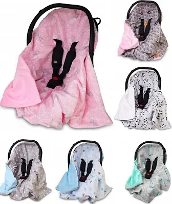 BABY BLANKET CAR SEAT REVERSIBLE WRAP PLUSH SOFT DOUBLE SIDED COTTON 100x100cm • £19.99