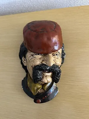 Vintage Bosson Like Chalkware Head Face Wall Decor Hanging Red Hat Mustache Man • $18.50