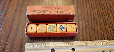  Vintage Bakelite Butterscotch 5/8” Poker Dice Set (5) W Box Made In England • $14.95