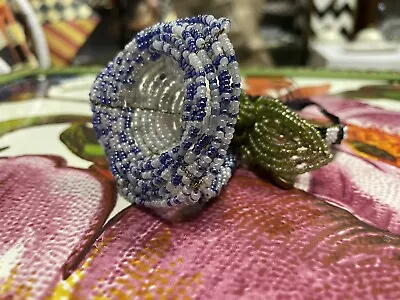 Mckenzie Childs Blue Morning Glory Flower Napkin Ring Designer•Retired Beaded • $72